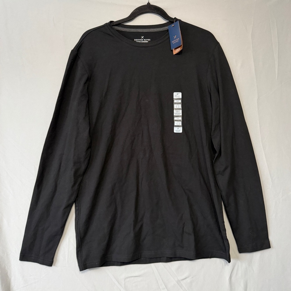 Denver Hayes Mens Modern Fit Stretch Long Sleeve Tee Size Medium Black Layers